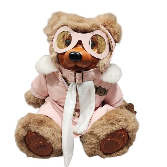 1992 Signed Robert Raikes Amelia Pilot Bear Wooden Face-Feet Lmt Ed By Applause - Picture 1 of 13